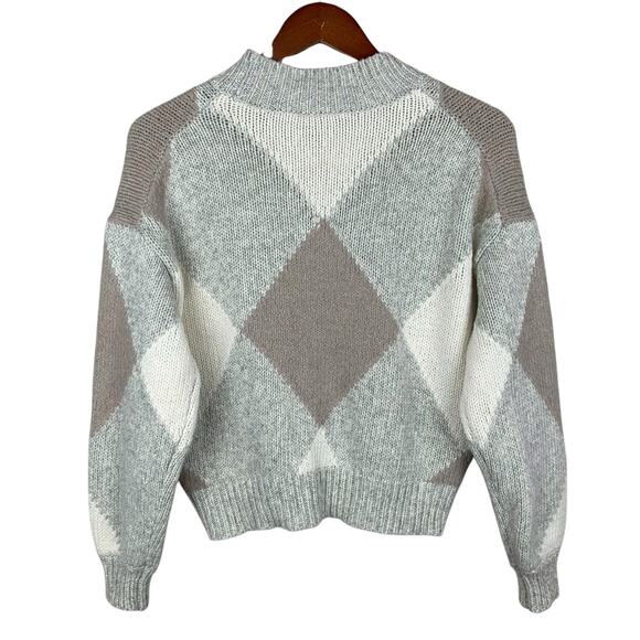 Ann Taylor Sweater Pullover Argyle Grey Cream Soft Knit Mock Neck Women's S - Picture 5 of 7